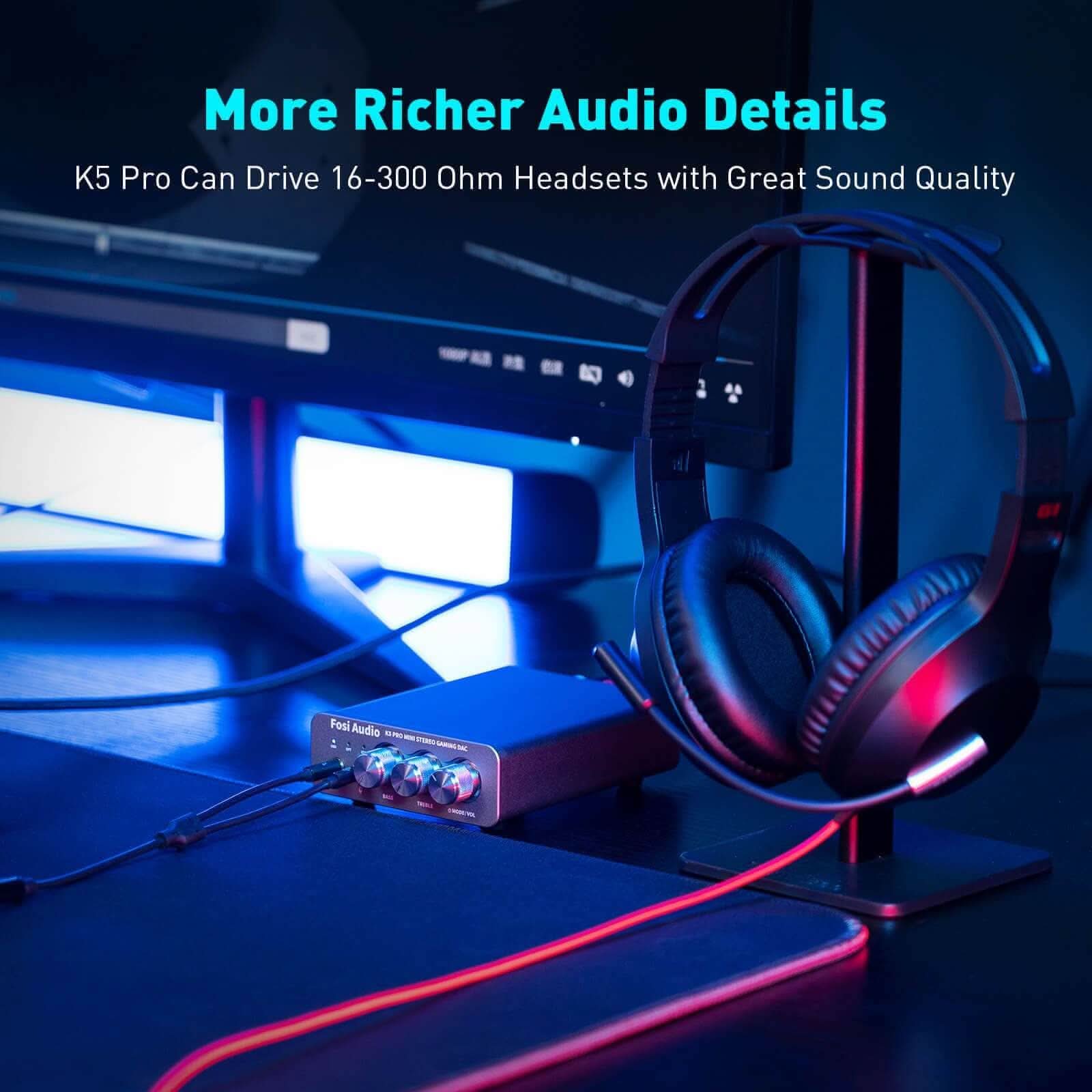 Fosi Audio K5 Pro Gaming DAC Headphone Amplifier - Image 9