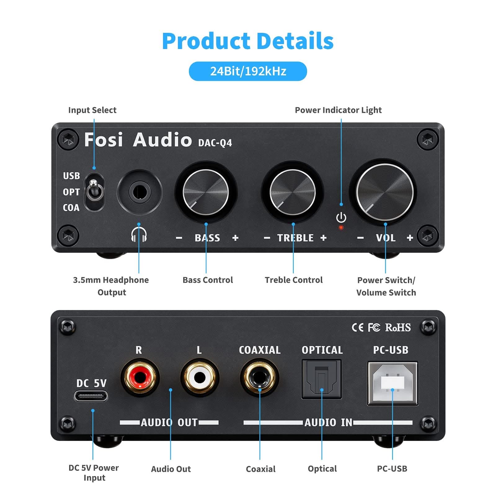 Fosi Audio Q4 Desktop DAC Headphone Amplifier - Image 5